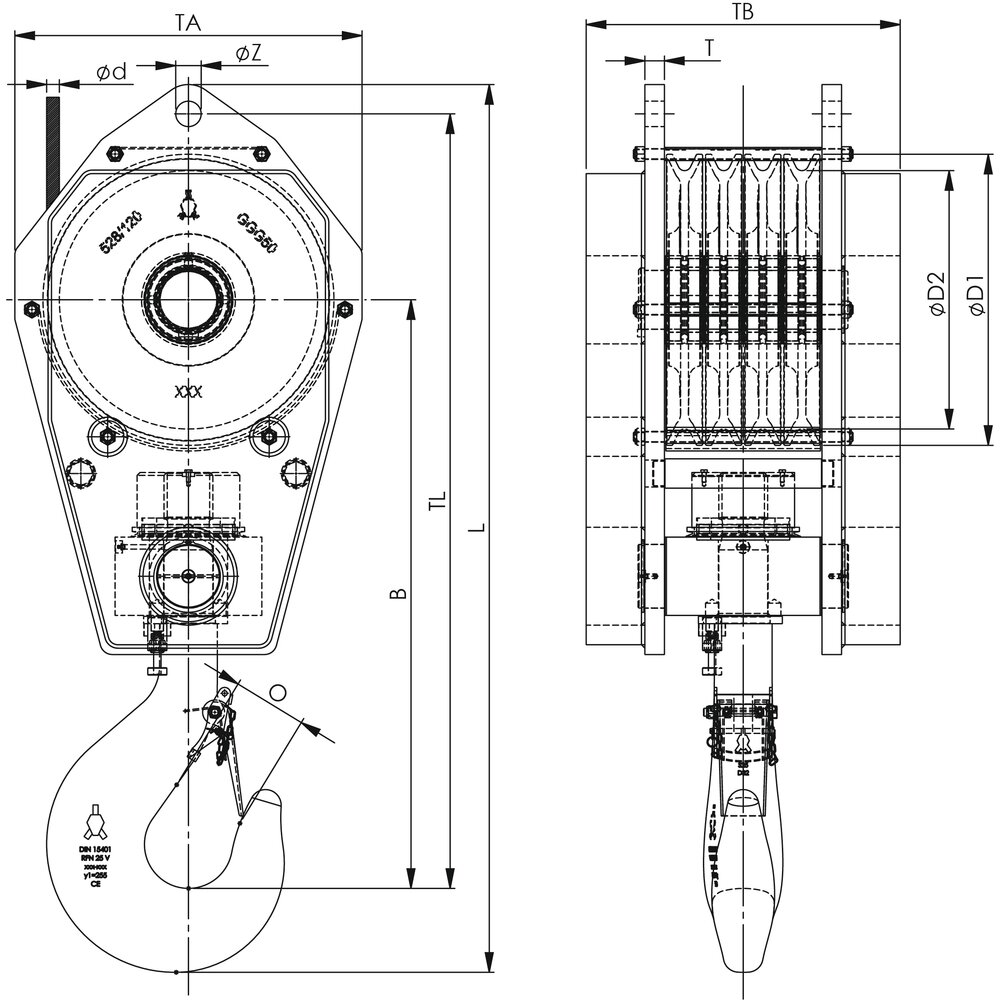 Standard Reeve Crane Blocks 4 sheaves
